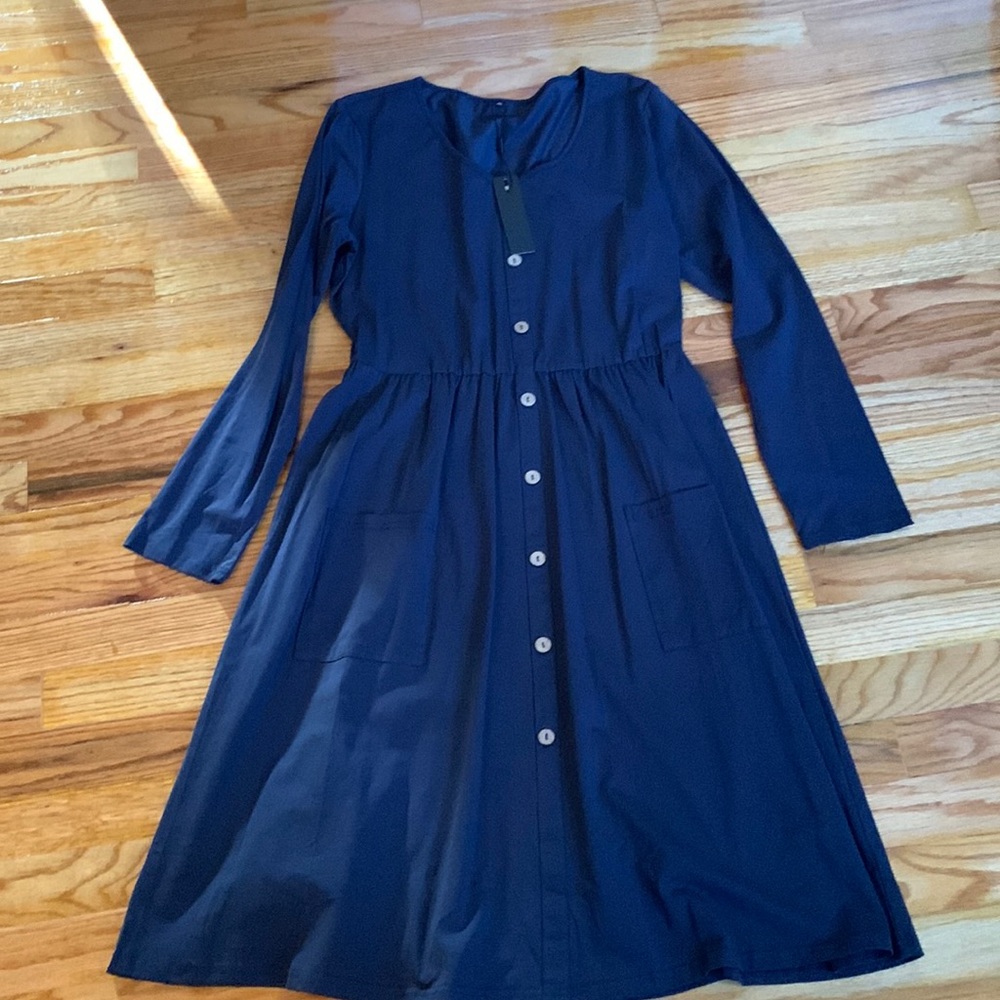Blue dress with button detail and pockets